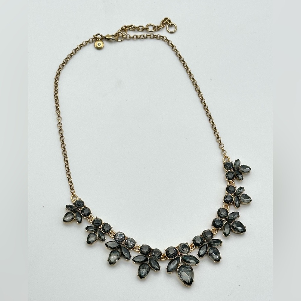 J. Crew Gold Tone Black Statement Necklace Chain Rhinestone